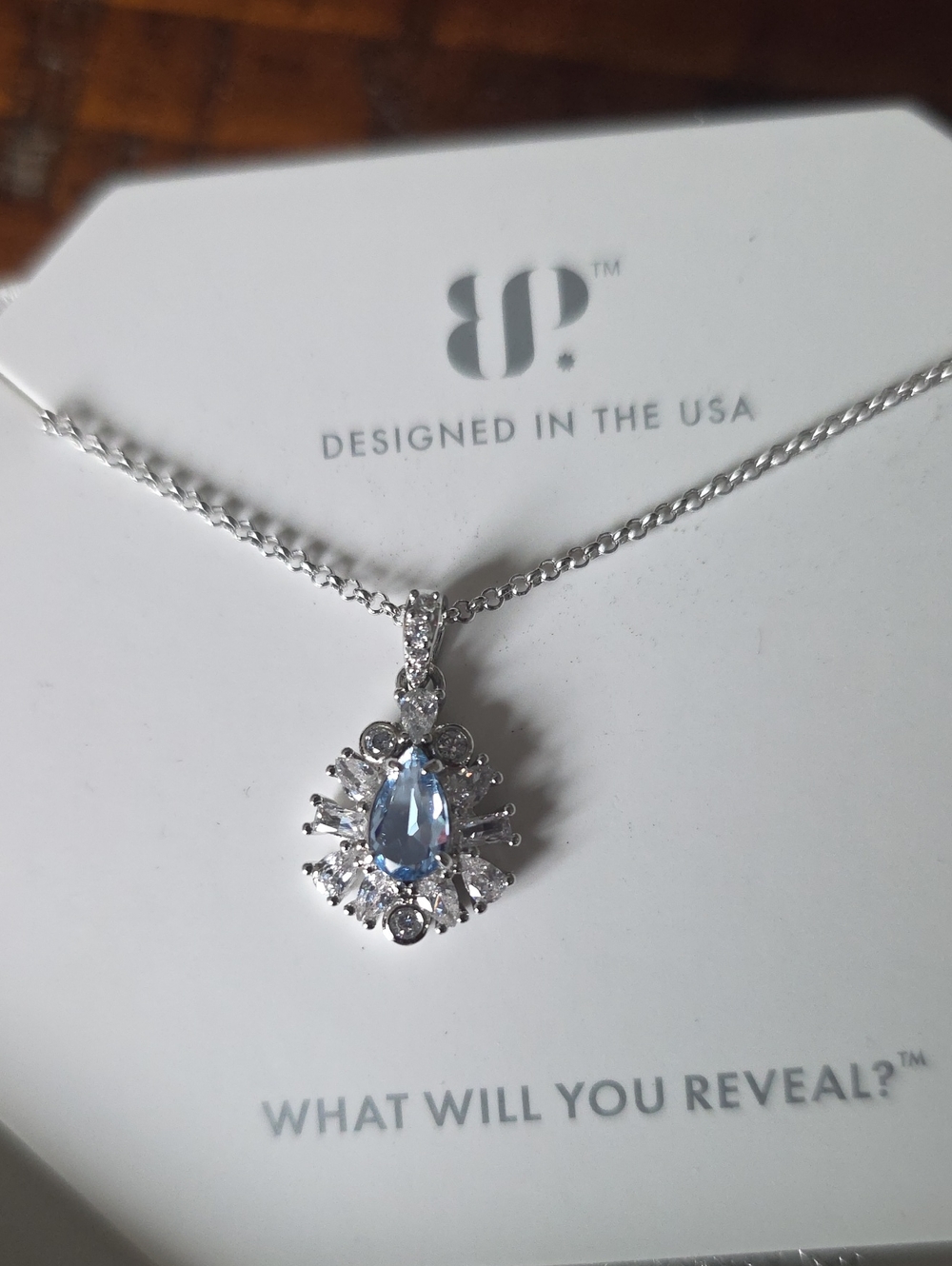 Silver Teardrop Blue Pendant Necklace